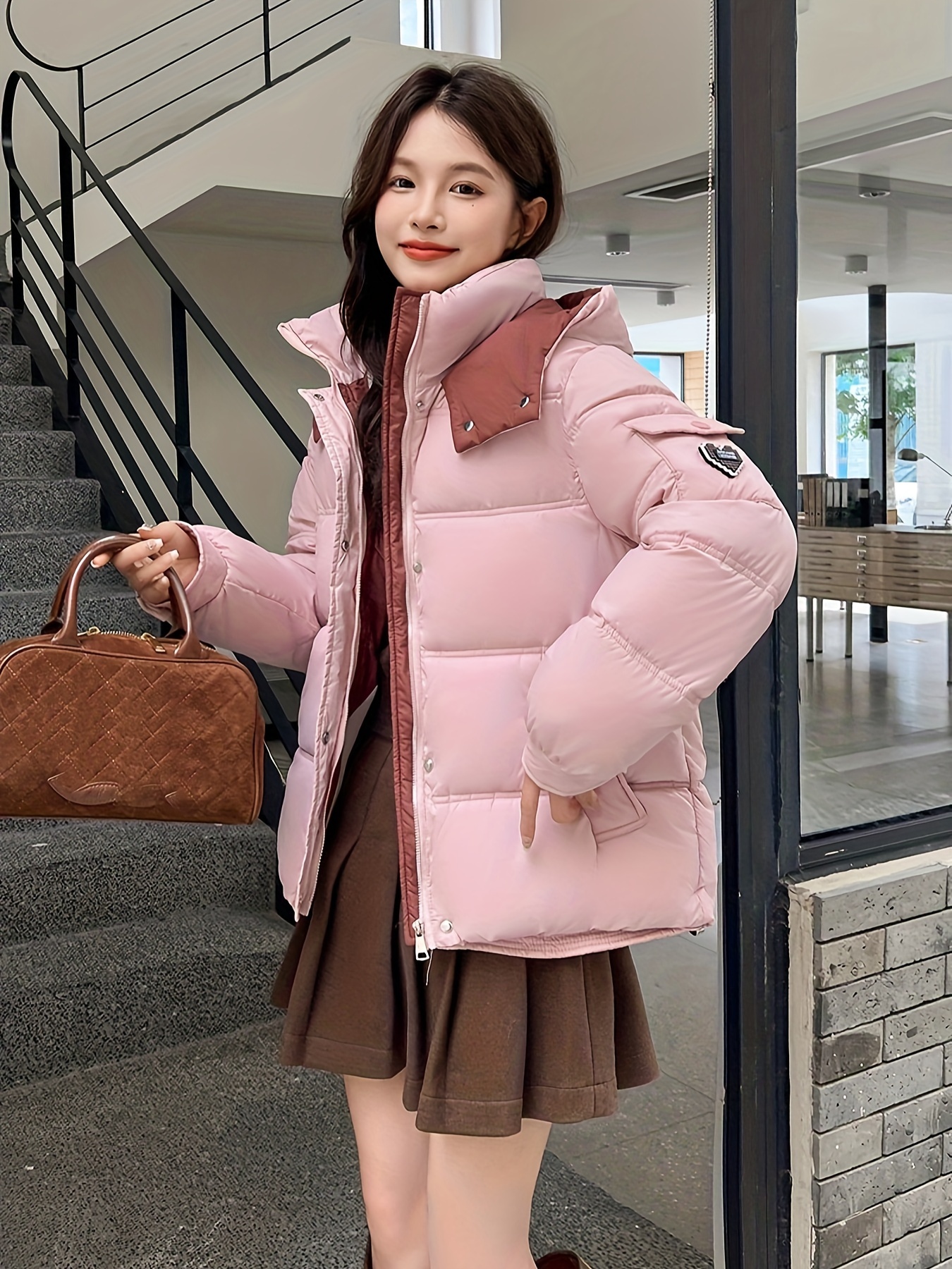 Pink Short Winter Coat Womens Women's Casual Winter Jacket Short - Main Image