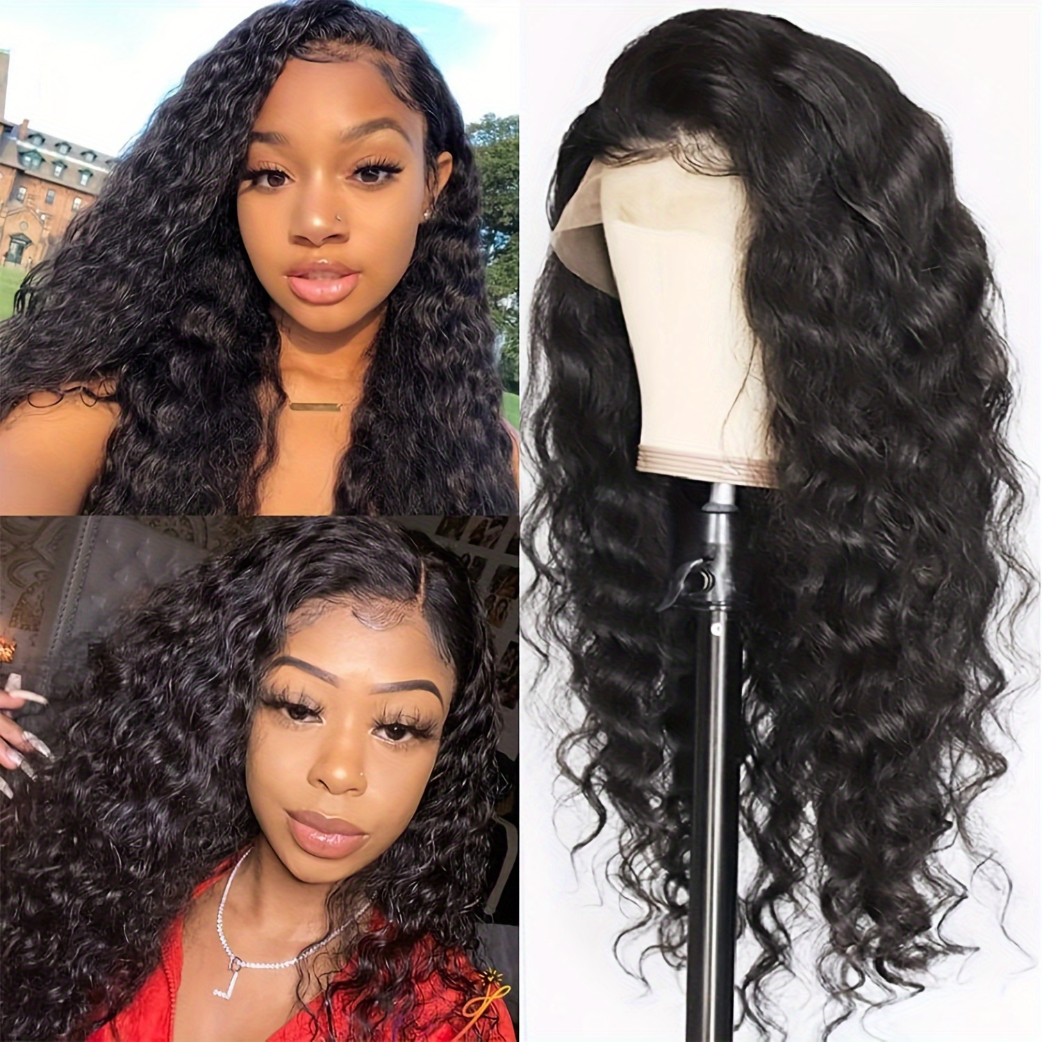 

13x6 Deep Wave Lace Front Wigs Human Hair 180% Density 13x6 Hd Lace Deep Curly Glueless Frontal Wigs Human Hair Pre Plucked For Women