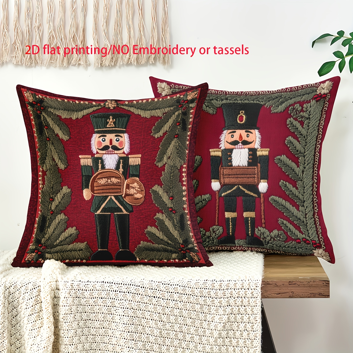 TEMU 2pcs Set Of Square Pillowcases, 2d Flat Printing/no Embroidery Or Tassels, Spring Decor, Nutcracker Gift Decorative Style, Car Decor, Interior