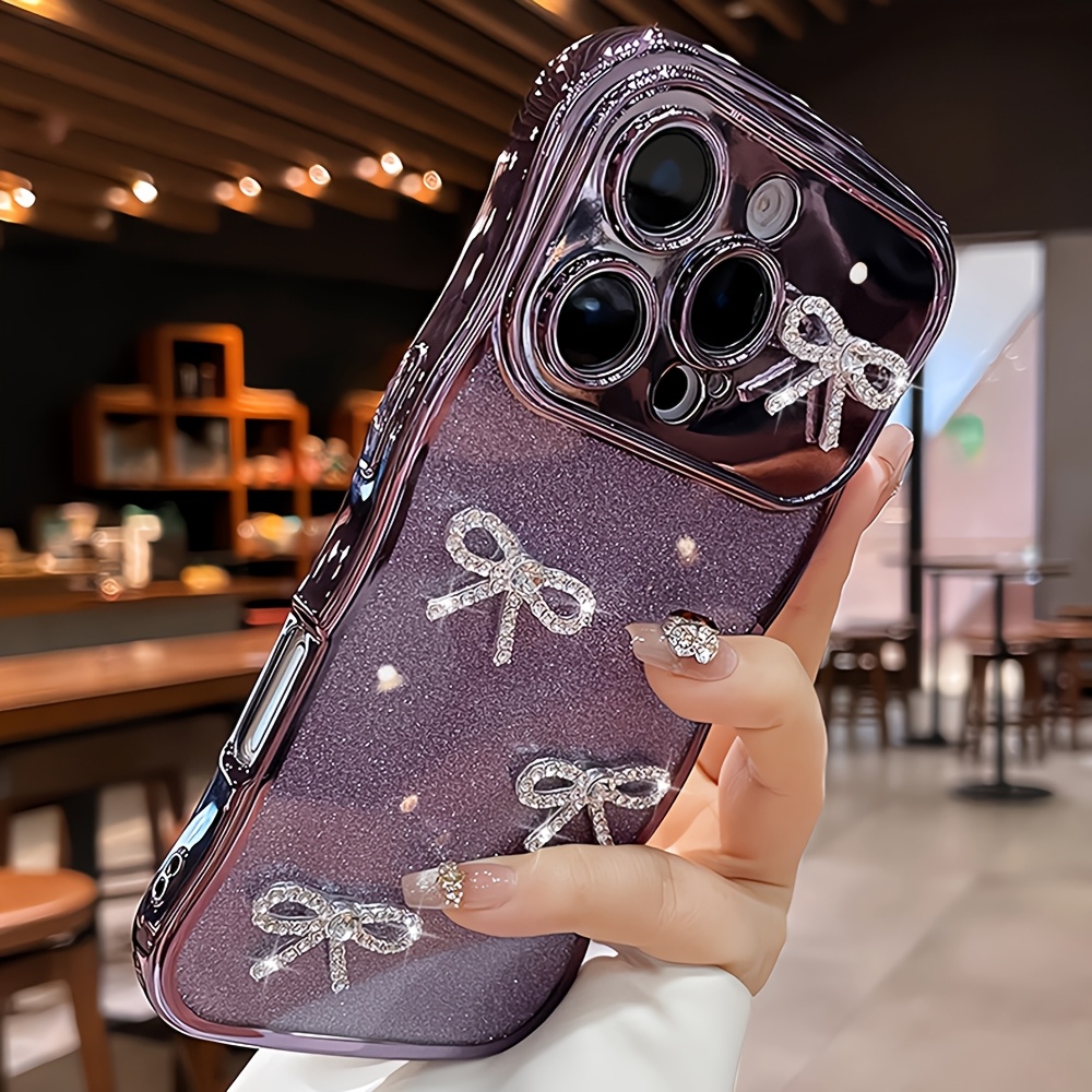 TEMU Phone Case: Luxury Cute Glitter Rhinestone Bow Bowknot Camera Protected Phone Case Compatible With Iphone 17 Pro 17 16 Promax 16 15 Pro Max 15