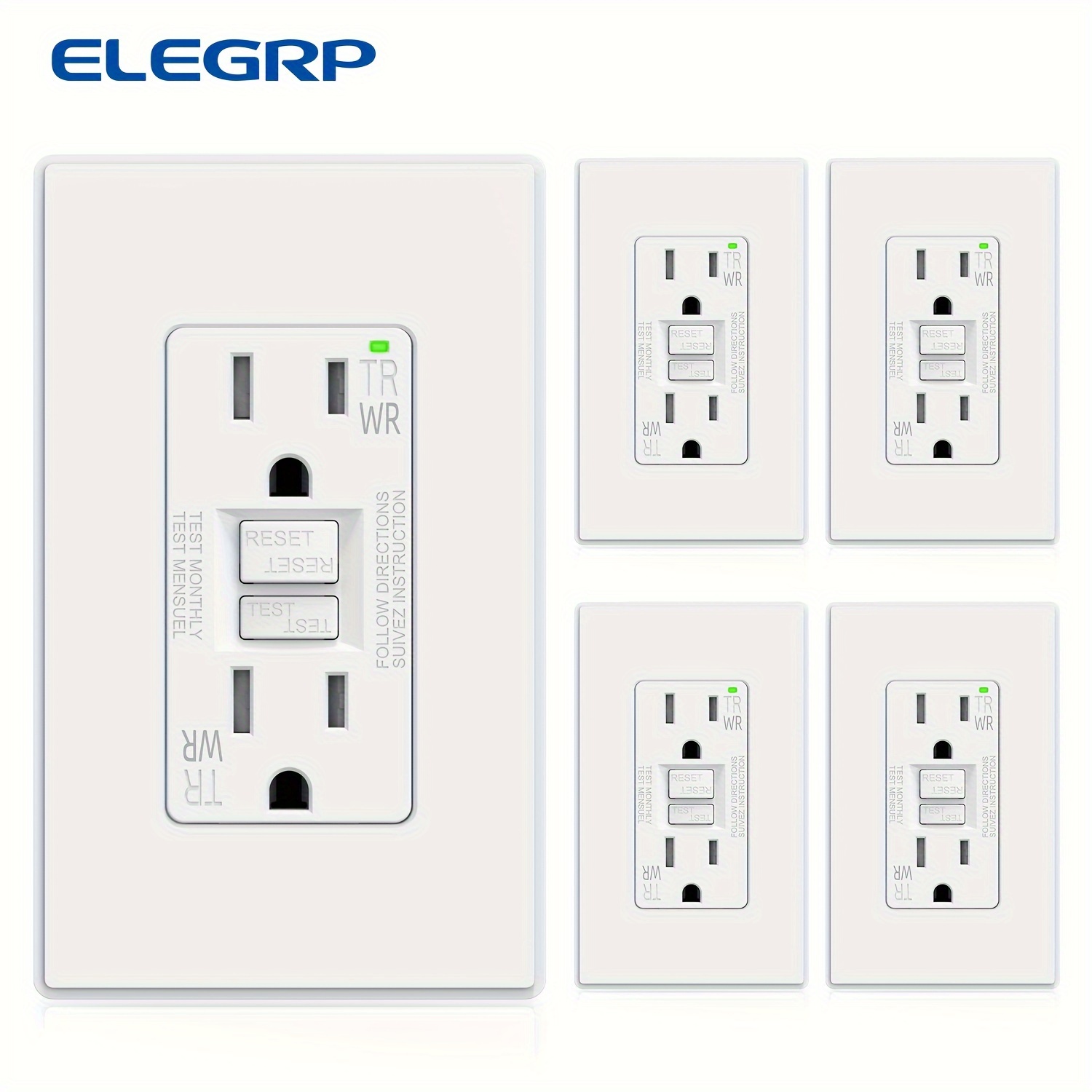 

Elegrp 5-piece, 15 , Design, Weather And Tamper-resistant, Ground Socket, With , Matte White