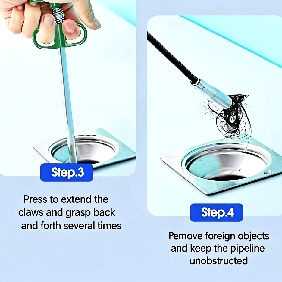 TEMU 1pc Of Flexible Drain Cleaning Tool - Features A 4-claw Clamp, Suitable For Unclogging Kitchen Sinks And Bathroom Toilets, Made Of Durable Steel