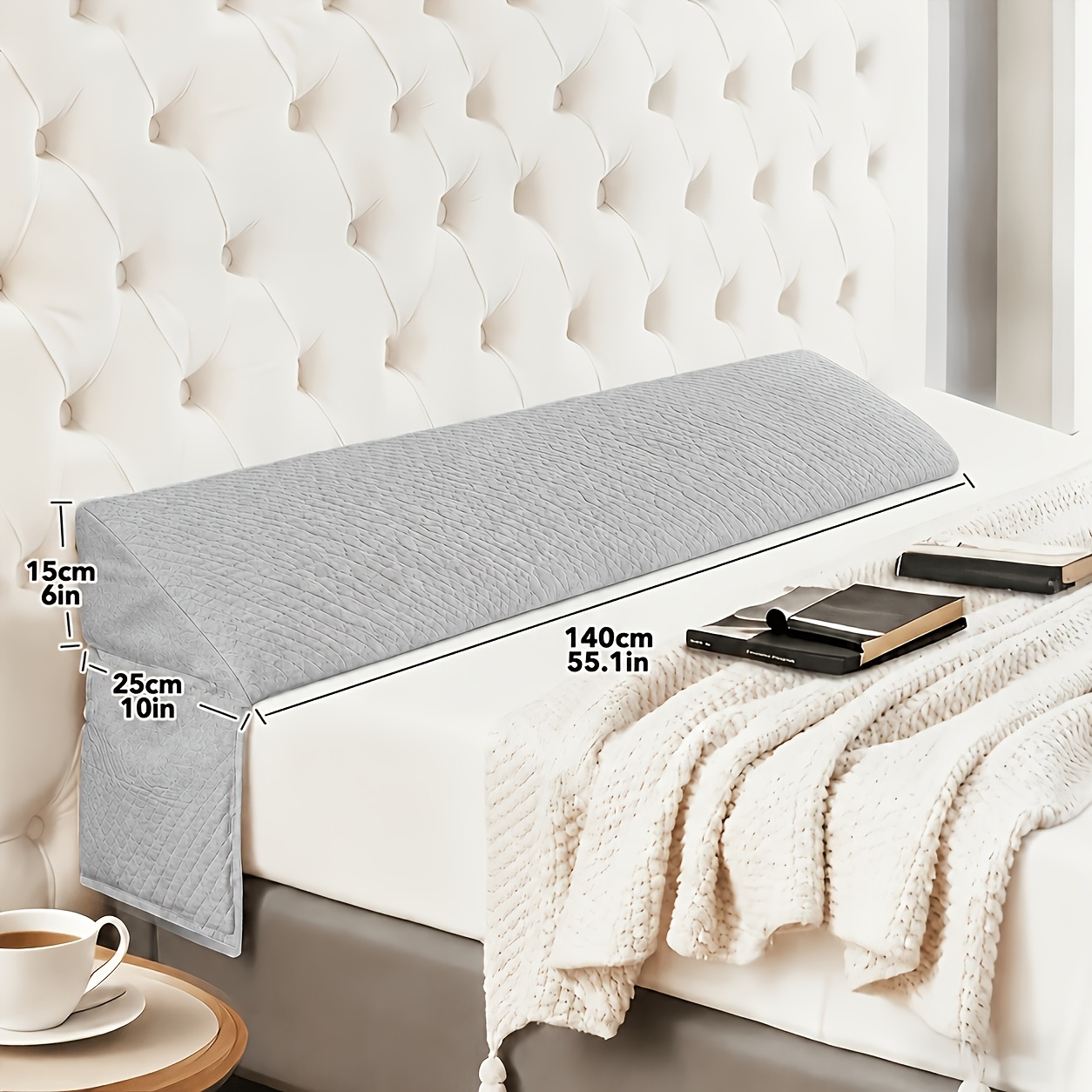 TEMU Un oreiller de coin conçu pour combler entre de lit et le matelas. efficacement 0 à 8 pouces, offrant une fermeté moyenne et un soutien solide.