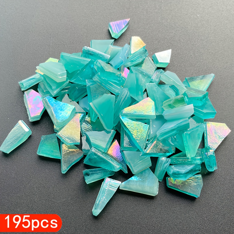 Image of 195pcs Green Irregular Glass Mosaic Illusion Cutting Materials Graduation Season Materials, Festival Decorative Lampshade Production Art Puzzle Mural Hand Inlay