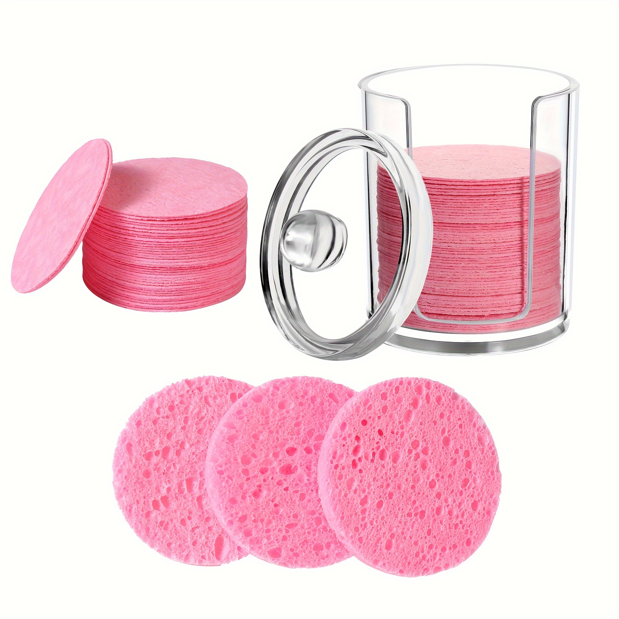 

50 Pieces Compressed Natural Facial Sponges Round Soft Face Exfoliator Cleansing Sponge Reusable Cosmetic Sponge With Clear Sponge Storage Jar, Makeup Removal - Facial Care Gifts For Mother