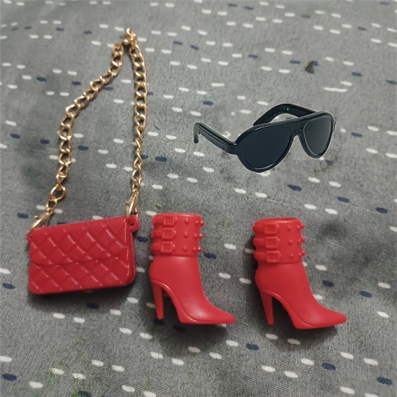 TEMU Miniatures de sac à main, bottes et lunettes pour la décoration de maison de poupée, accessoires de de simulation, décoration de présentation de