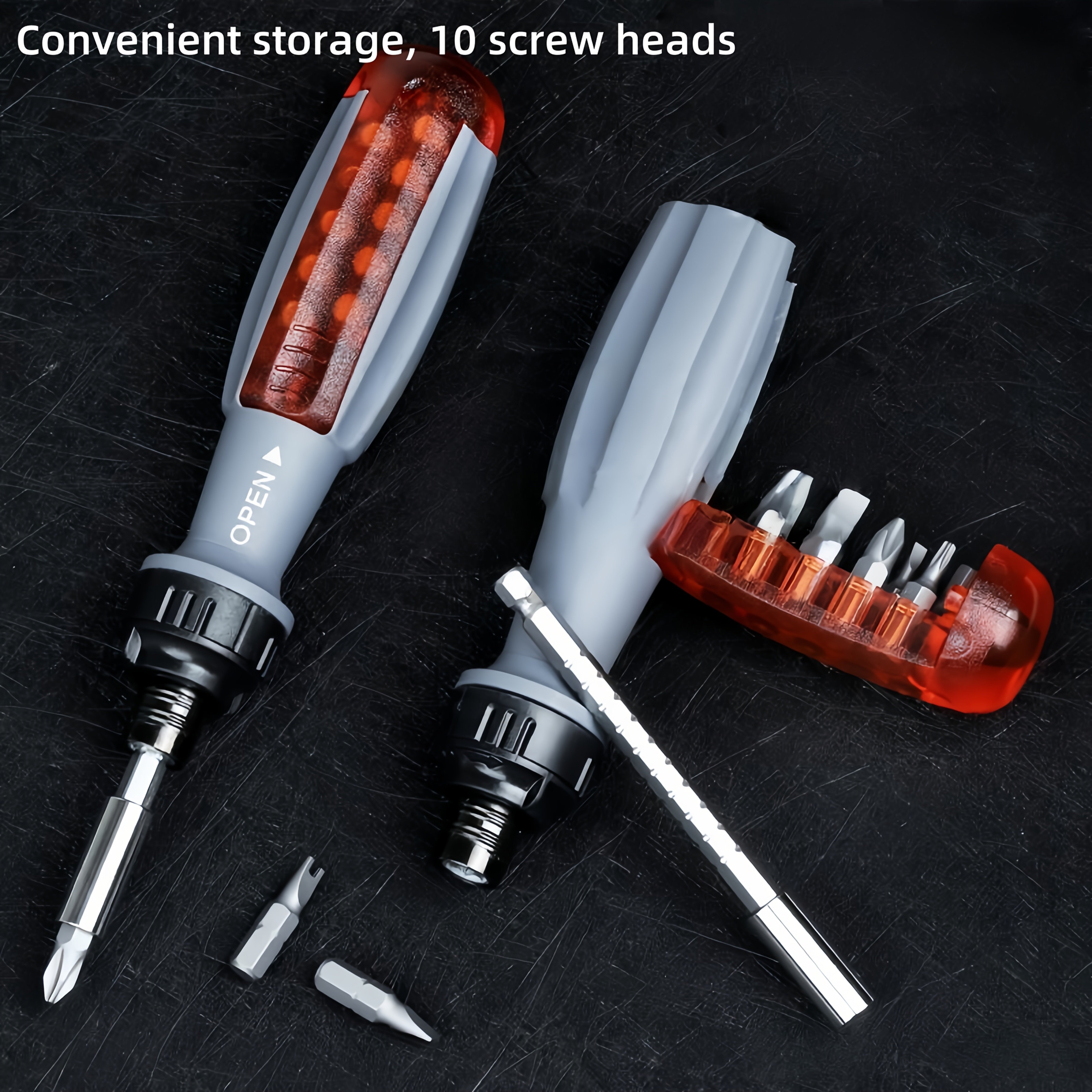 10 in 1 manual ratchet screwdriver set heavy duty metal tool kit with rotating head concealed batch slot no electricity or battery needed for tight spaces   durable construction Product details 1