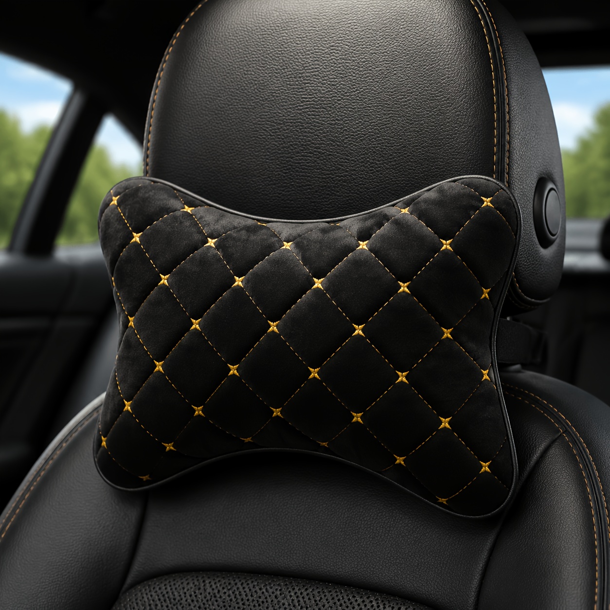 TEMU 2-in-1 Ergonomic Car Neck Pillow & Headrest Support Cushion - Adjustable Strap With Memory Foam Suitable For Driving, Fit For Car, Pressure