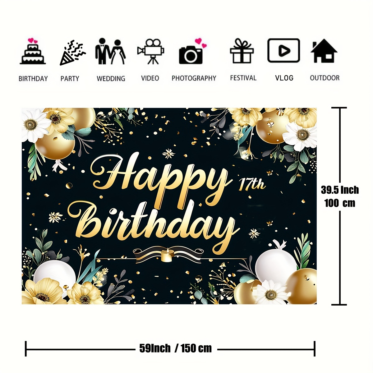 Birthday Decoration Poster Happy Birthday Backdrop Birthday Party  Banner180*100