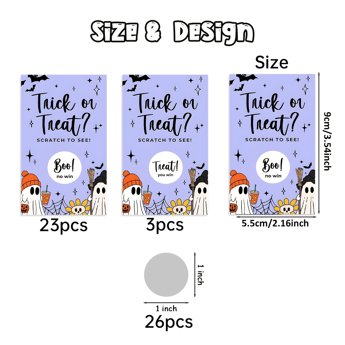 TEMU 26pcs Halloween With Bat And Design - 23pcs Non-winning And 3pcs Winning Cards, For Party Games, Bathtub Lottery, Halloween Party Supplies, Home