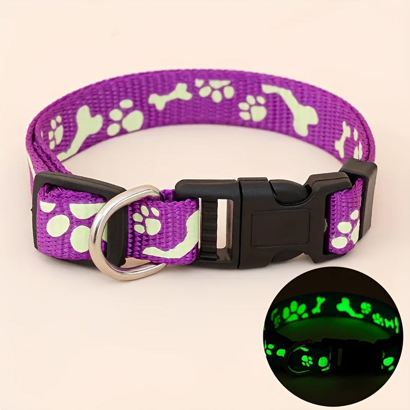 

1pc -the-dark Adjustable Pet Collar, Animal Print Polyester, Reflective Safety For Dogs And Cats, Multiple Sizes