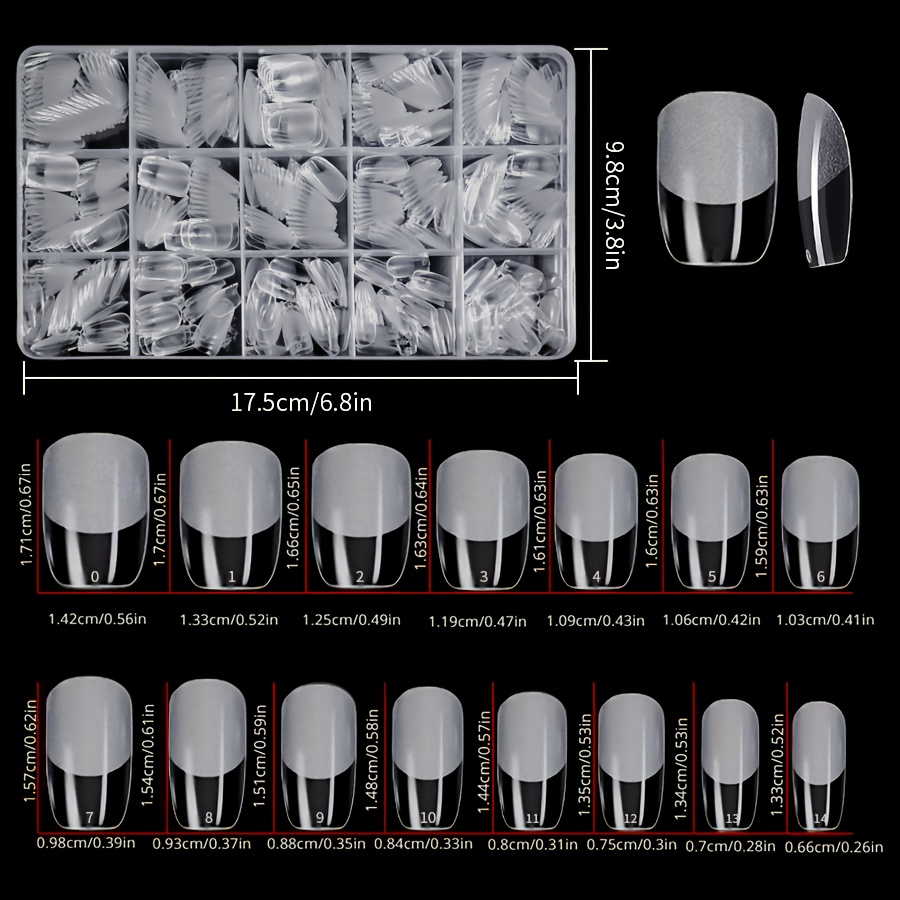 E-shop 450 Stück ultra-kurze Sarg-Nagelspitzen, 15 Größen, vollflächige -Nägel, Acryl-Gel-Nagelspitzen zur Nagelverlängerung, vorgeformte semi-matte