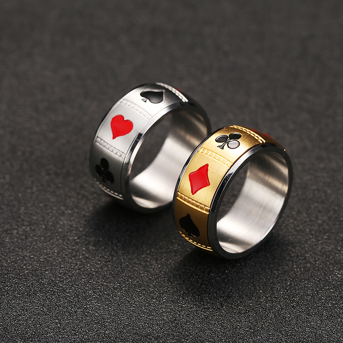 1pc men   steel poker card pattern universal wheel with rotatable decompression ring to relieve pressure, hip-hop   ring poker card jewelry, punk   ring retro poker band ring for s, party jewelry, gift for men, statement piece, edgy design,   metal, durable jewelry, men s fashion ring, give him/her a valentine s day gift, men ring for men Product details 4
