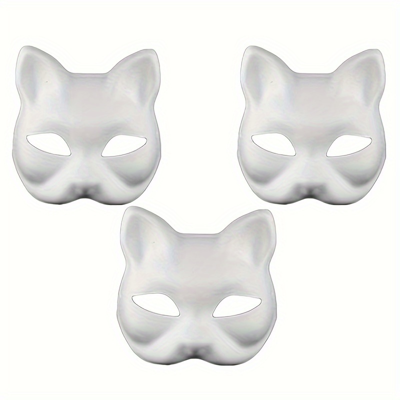 

Cat Mask, 3pcs Therian Masks White Cat Masks Blank Diy Halloween Mask Animal Half Facemasks Masquerade Cosplay Party