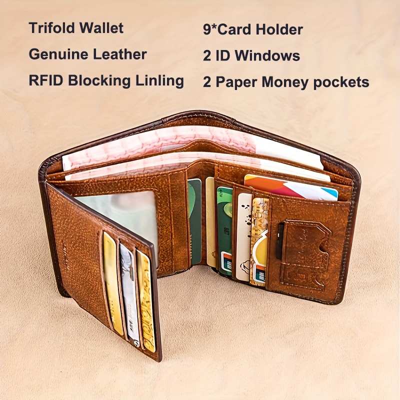 1pc premium top layer cowhide rfid blocking wallet for men minimalist portable casual bifold tri fold   from genuine leather for   details 4