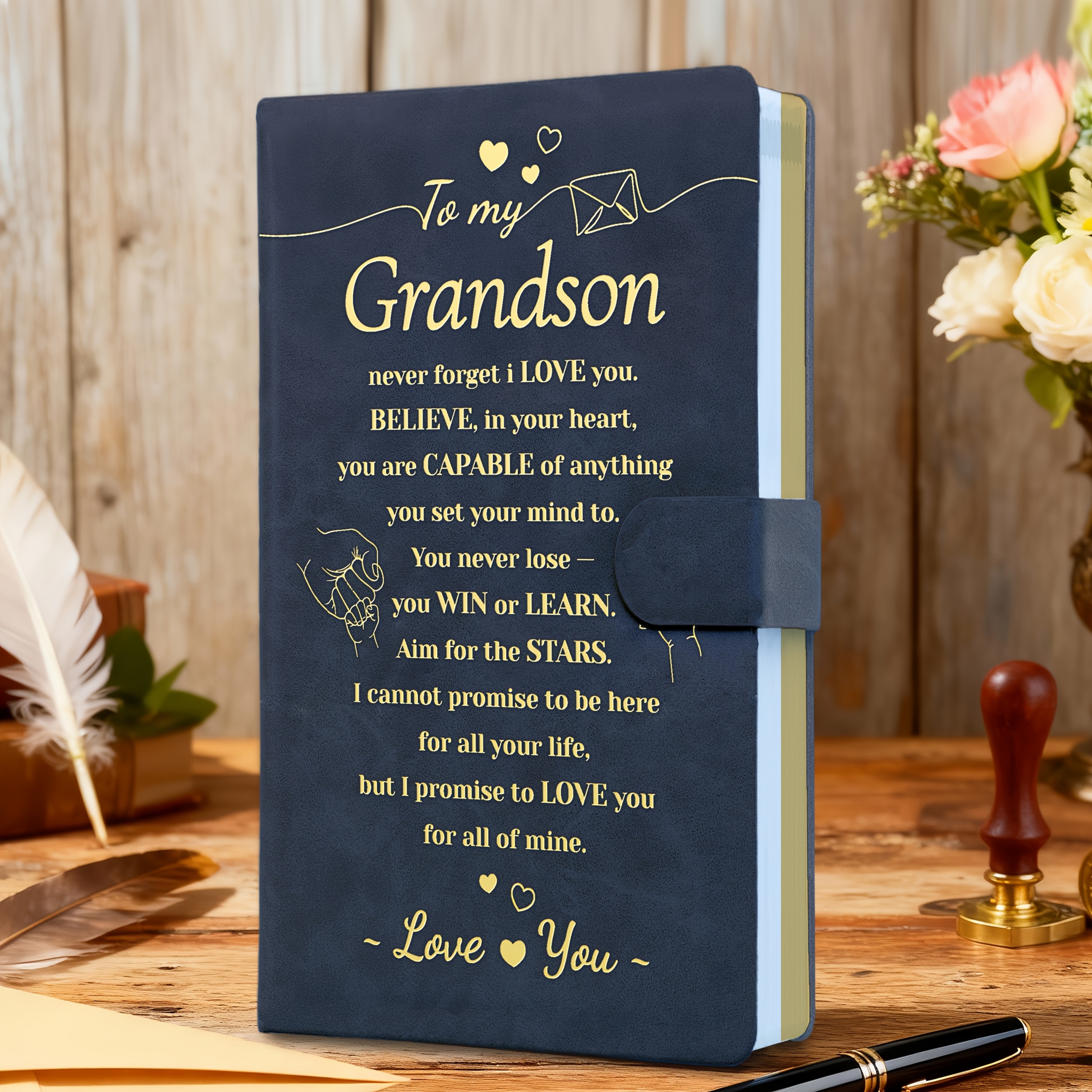 TEMU Letters To My Grandson Journal 136pg, Pu Leather Journal Notebook - Grandson Gifts From Grandma & Grandpa, To My Grandson Gifts, /birthday/grad