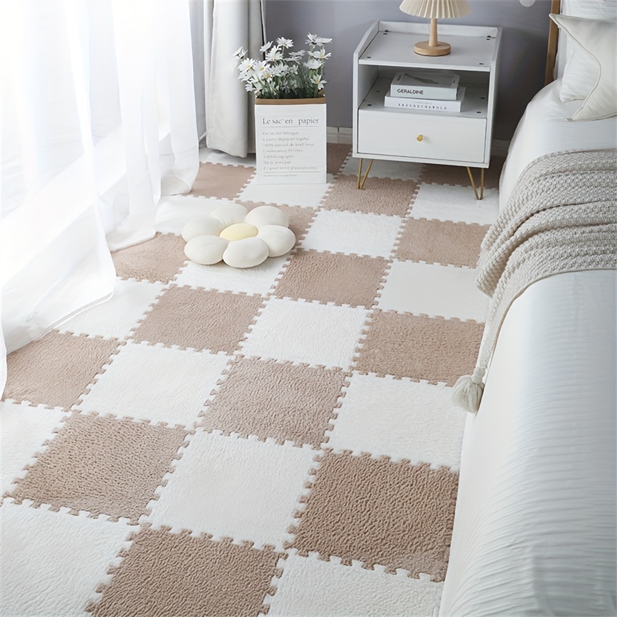 50pcs Bedroom Full-coverage Plush Rug, Velvet Surface Floor Mat, Crawling Mat, Large Area Puzzle Mat For Home Use, 11.8 X 11.8 Inches