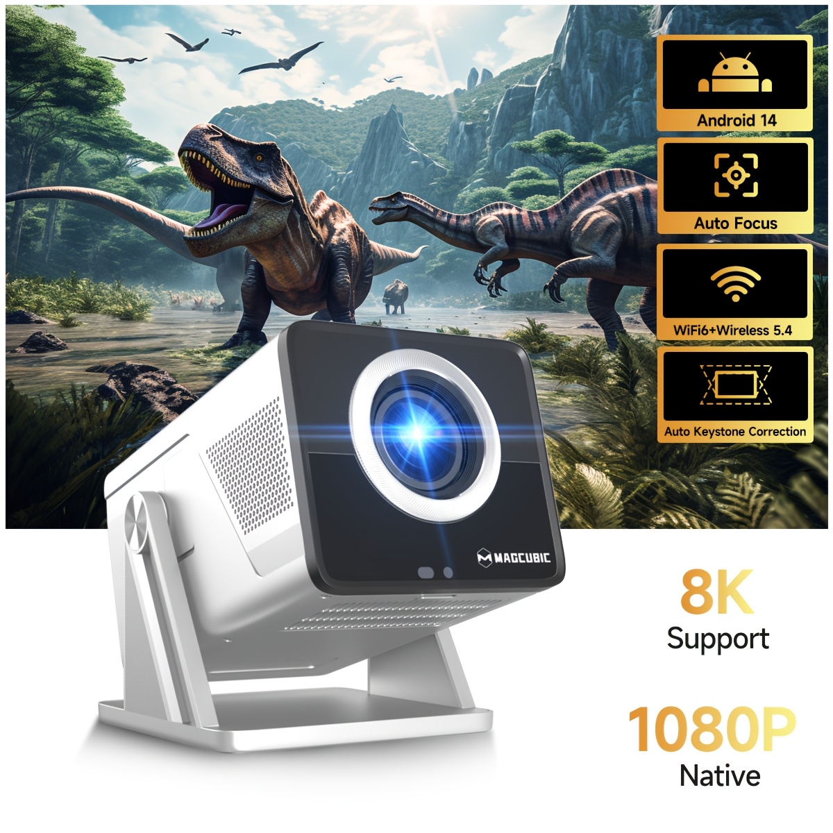 TEMU [built-in Apps & 2026 Upgraded]magcubic X7 1080p Native Full Hd Projector With 8k Support Built-in 14 System, Wifi 6 Wireless 5.4, 1530ansi,