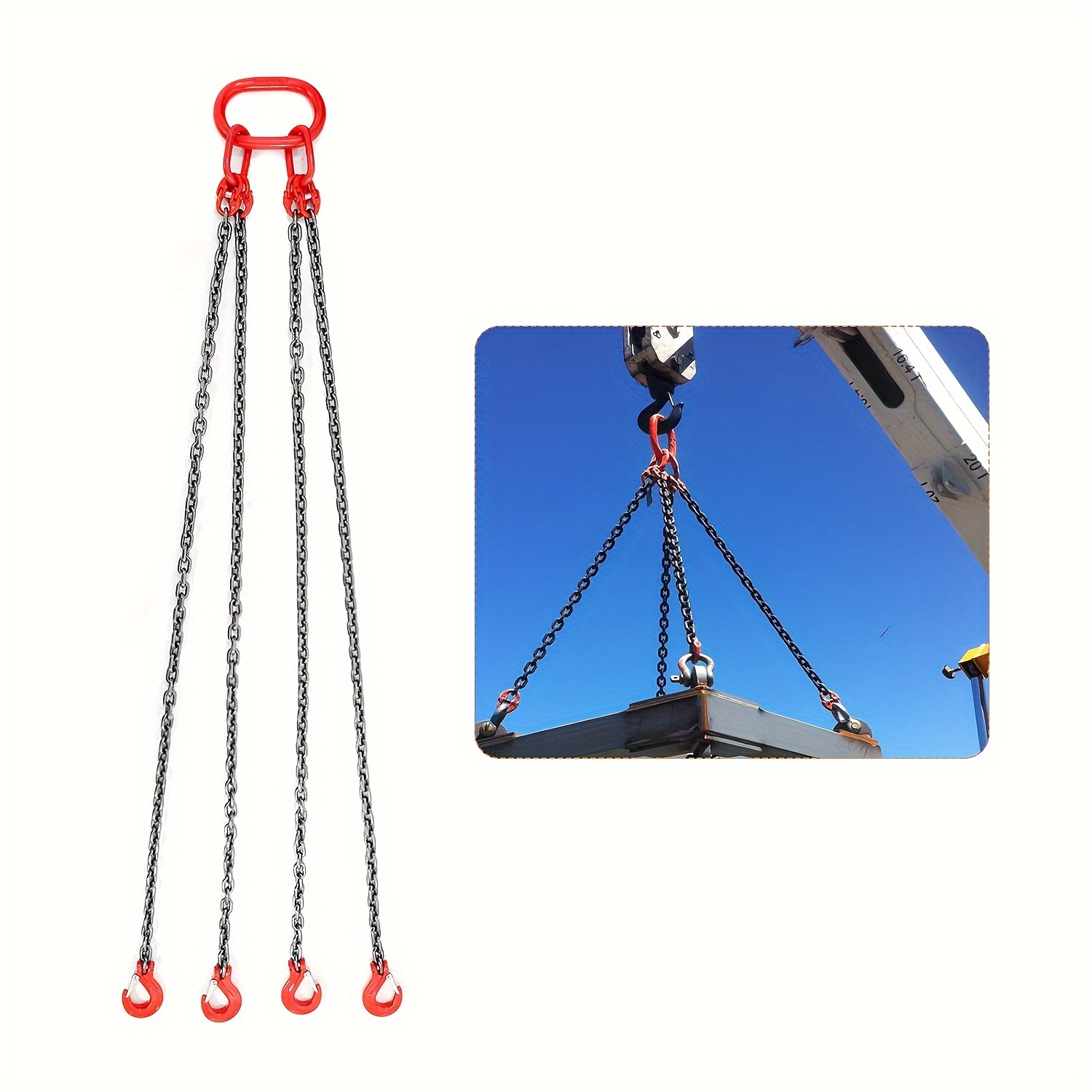 

Lifting Chains With Hooks, Chain Slings 1.5m For Engine Hoist 4 Leg Industrial Grab Hook Heavy Duty For Factory Building Site Mining Harbor Construction