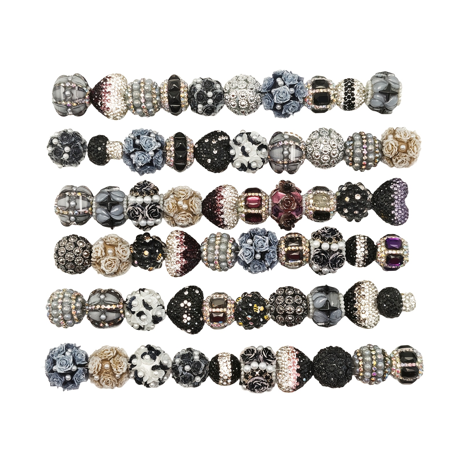 TEMU Fflfuu Ccdcll 10pcs Mixed Resin Handmade Beading Accessories, Black-gray 3d Decorative Large-hole Beads, Valentine's Day New Year Niche Design