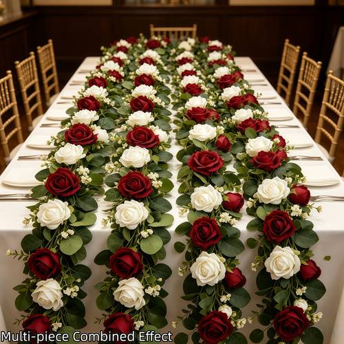 11pcs red and white rose eucalyptus combination artificial flower 1pc new year decoration wedding room layout send a home decoration valentines day gift engagement hanging wreath decorator