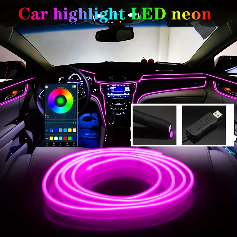 TEMU 1pc 118" Rgb Led Strip Lights For Car Interior, Usb Powered, App Control, Music , High Neon For Vehicle Door, Console & Dashboard Decoration, Without Battery