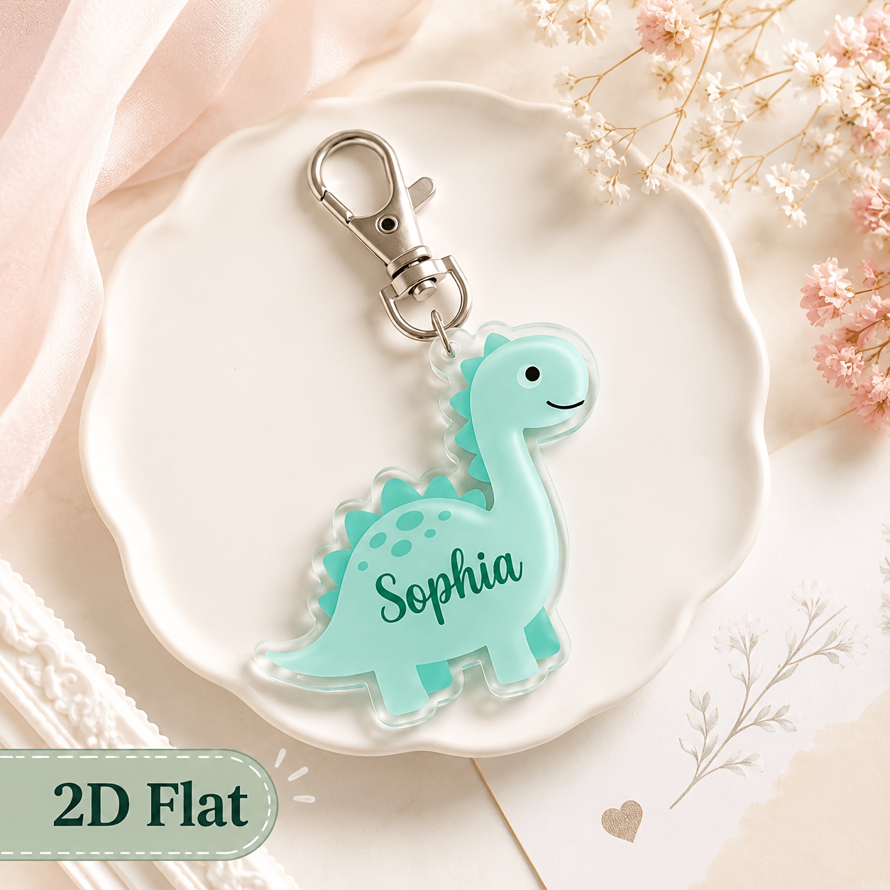 TEMU 2d Flat Personalized Dinosaur Acrylic Keychain | Customizable Name Pendant | Perfect Backpack And Car Key Decoration Choice | Birthday