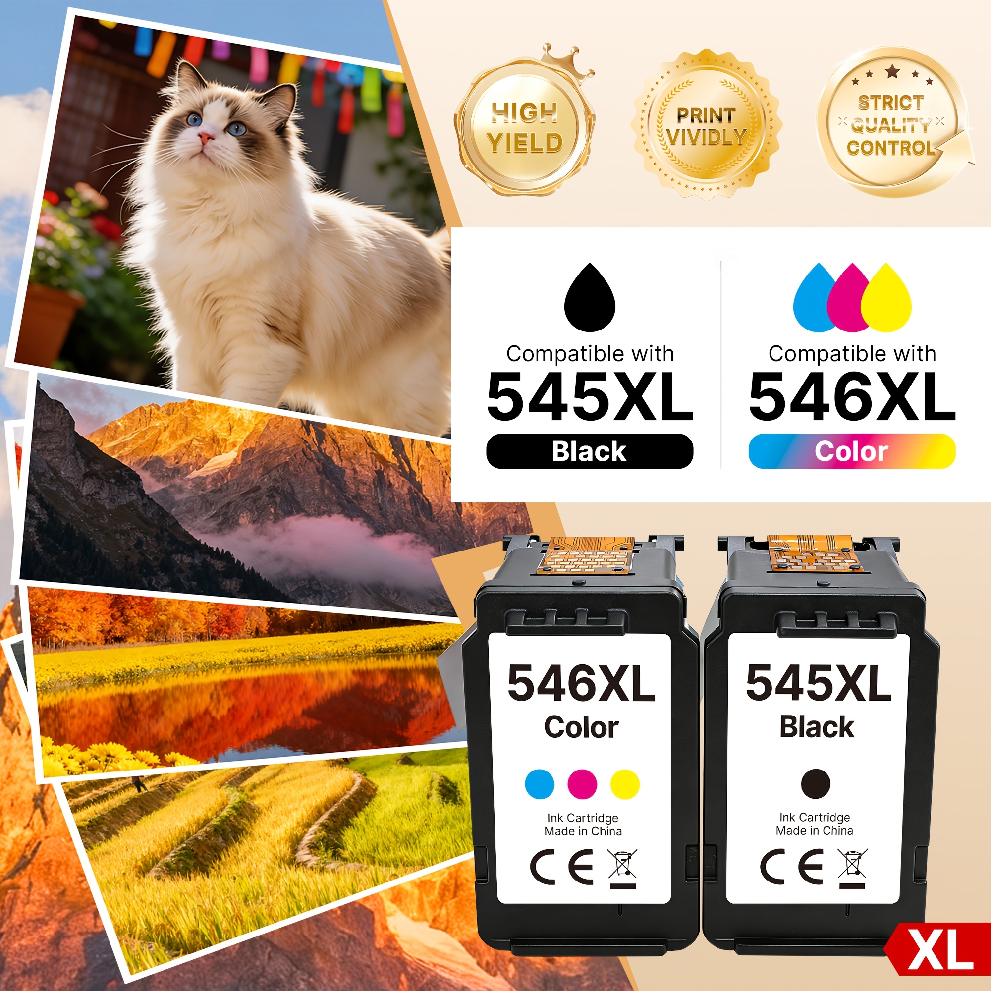 Image of 545xl 546xl Ink Cartridges Replacement For Pg-545 Cl-546 Xl For Mg3050 Mg2500 Mg2550s Mx495 Mx490 Tr4500 Tr4540 Tr4541 (1 Black, 1 Colour)