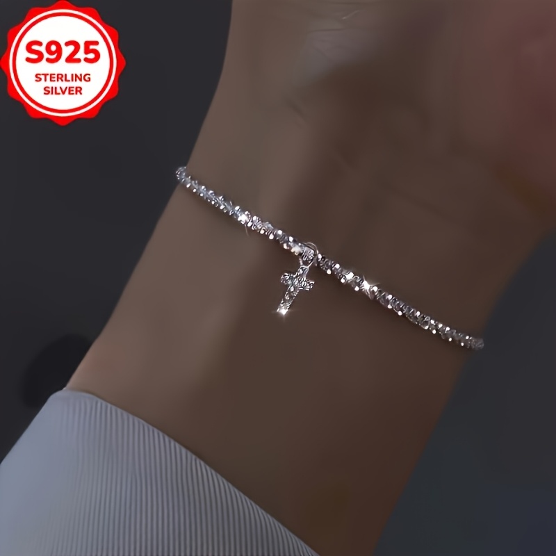 925 Silver Cross Pendant with Moissanite Bracelet