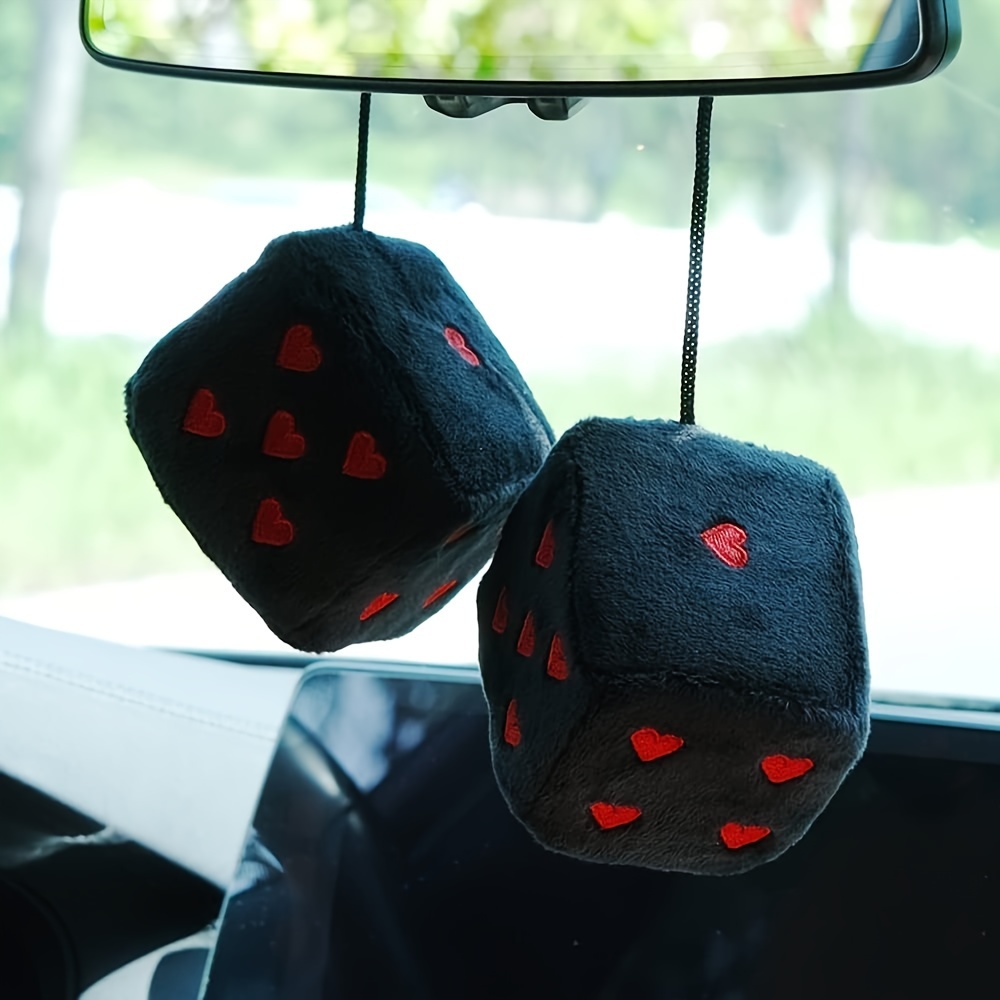 

A Pair Of 3-inch Plush Dice Heart-shaped Decorations For Car Rearview Mirror, Retro Square Dice For Car Hanging Accessories
