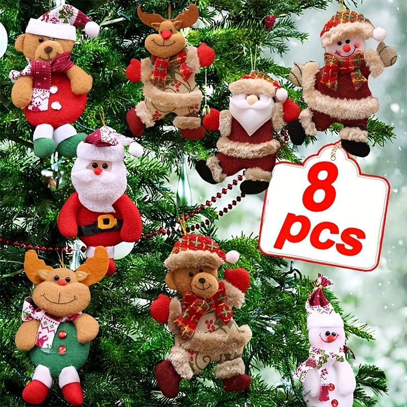 TEMU 8pcs Of Christmas Tree Ornaments, Plush Decorations For The Christmas Tree, Featuring Santa Claus, Snowmen, Reindeer, And Bear Hangings, Along