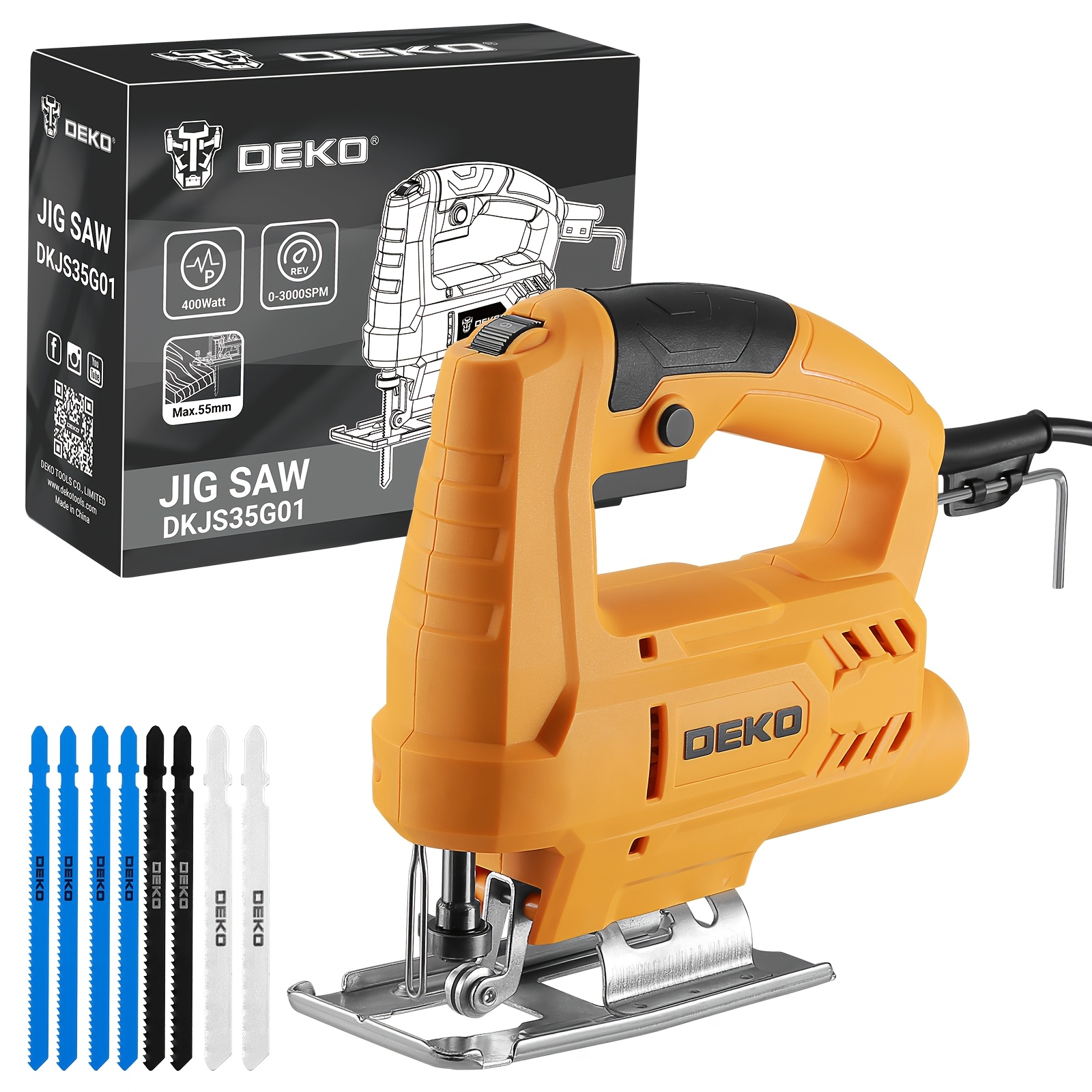 TEMU Deko 3.5a/400w Electric Corded Jig Saw With 6pcs Wood Saw Blade And 2pcs Metal Saw Blade | Speed 0-3000rpm | Cutting -45° To 45 | Curved Saw For