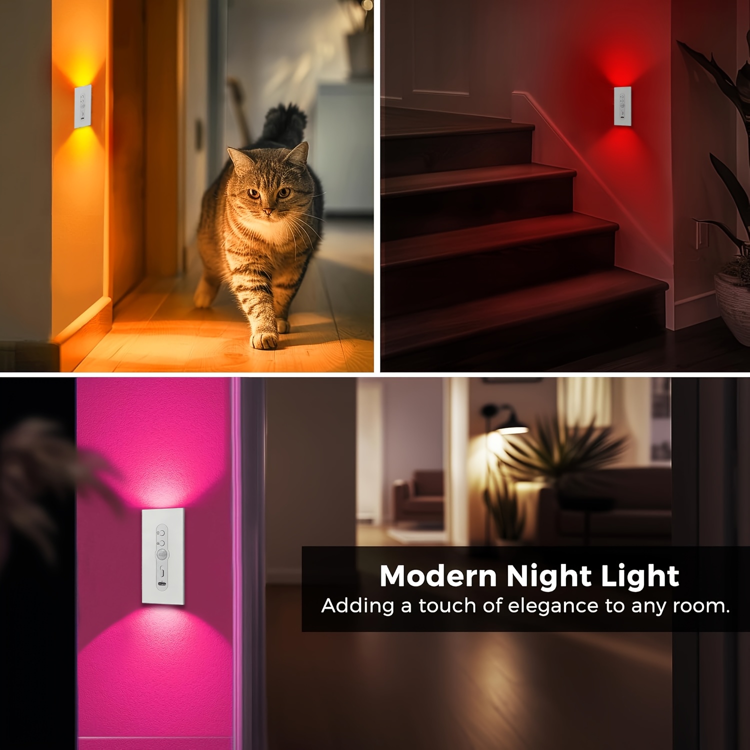 2pcs Magnetic LED Night Light with Double-Head RGB