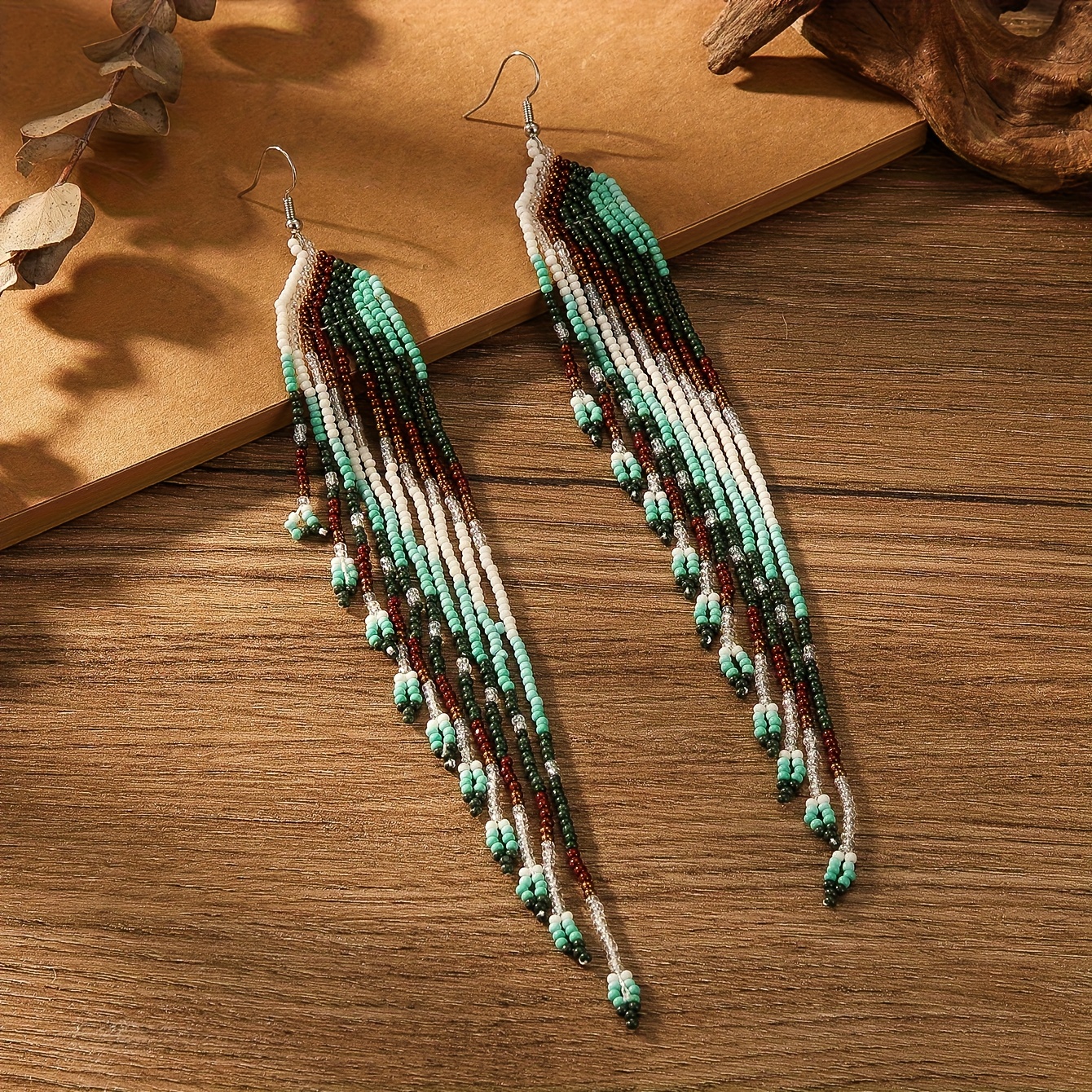 Long Tassel Earrings with Geometric Patterns