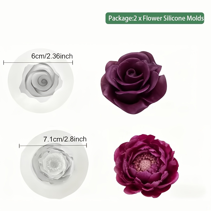 E-shop 2 Stk. 3D-Blumen-Silikonformen: Rosen- Pfingstrosen-Kerzenformen, für Geburtstag, Valentinstag, Hochzeitsdekorationen Geschenke