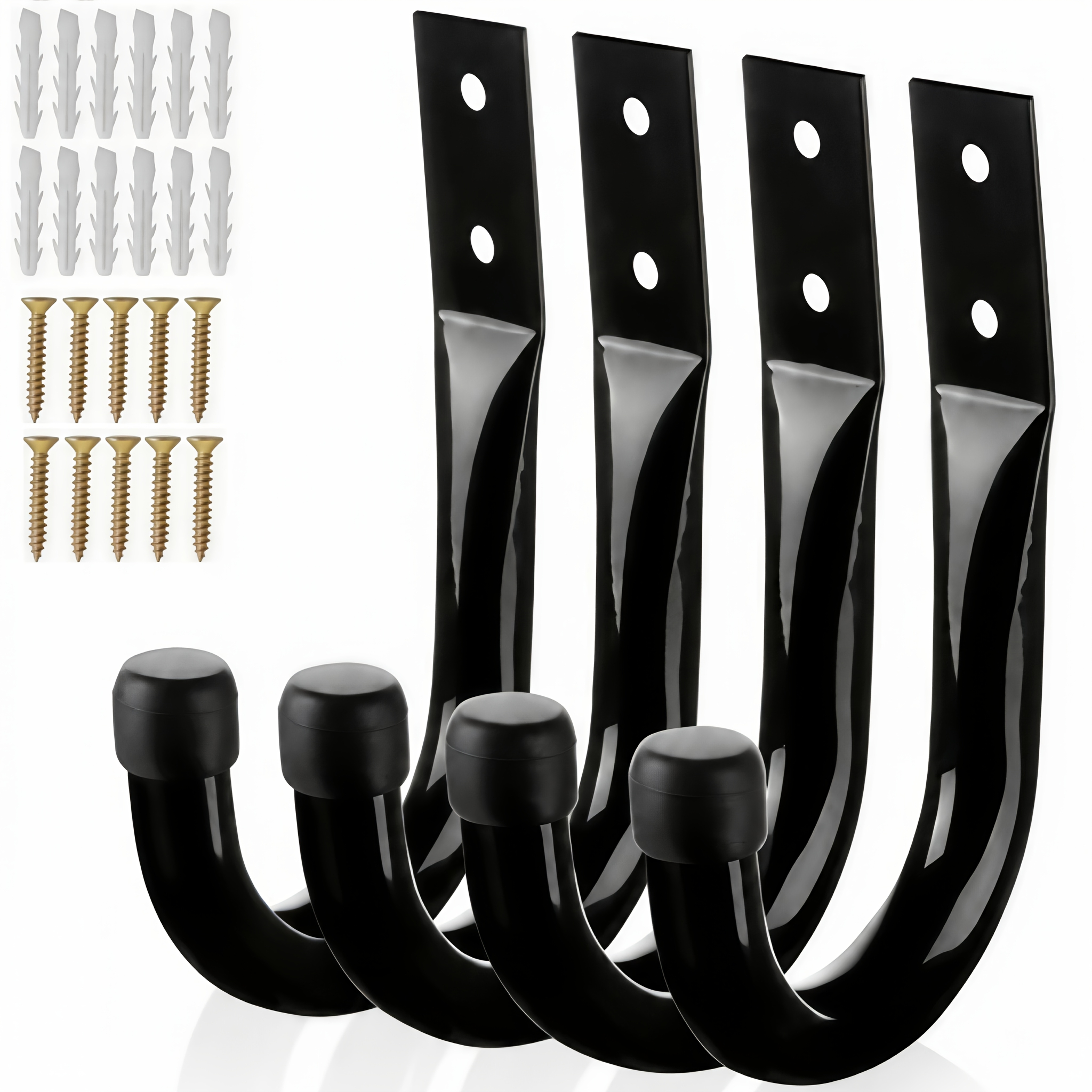 TEMU 20pcs Set (includes 4pcs Hooks, 8pcs Screws And 8pcs Expansion Tubes), Practical Hook, Garage Storage Tool, Black Metal Material With Strong