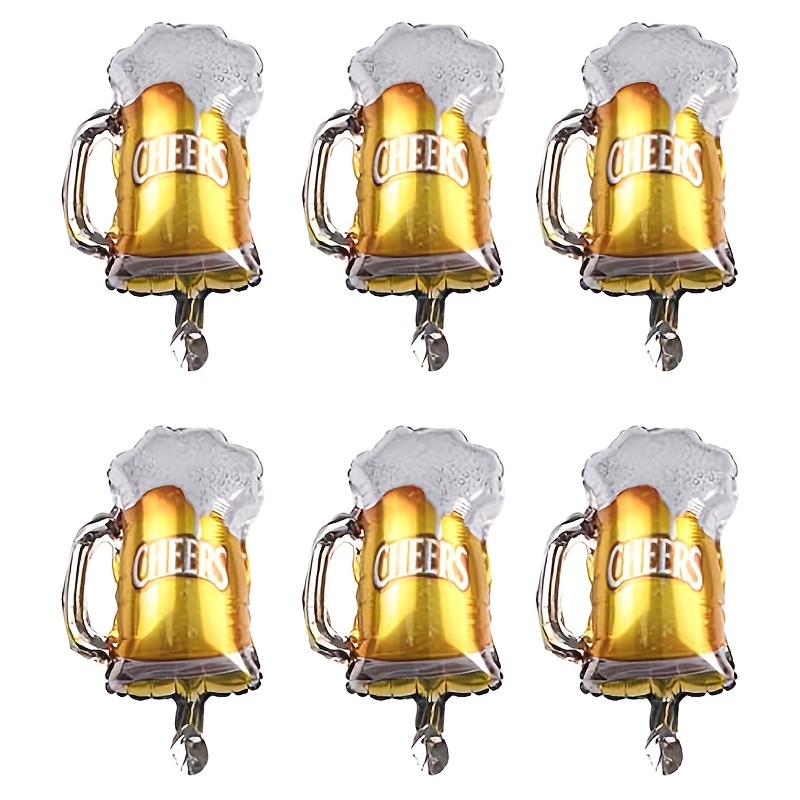Image of 6pcs 16-inch Beer Mug Shaped Foil Balloons, Suitable For Beer Theme Party Decorations, Weddings, Birthday Parties, Carnivals, Anniversary Party Decorations