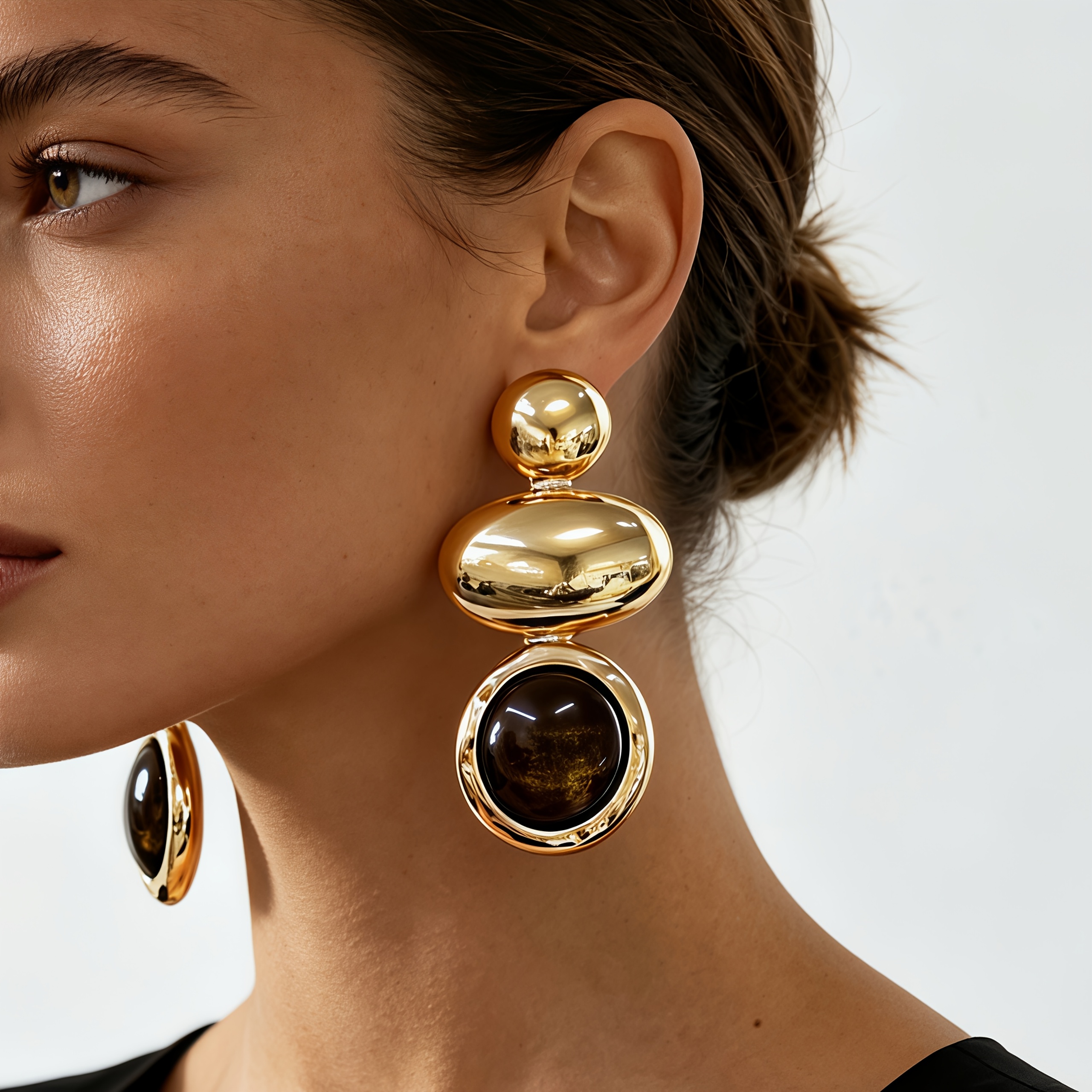 TEMU A Pair Of Women's Fashionable Drop Earrings Featuring Geometric Oval And Circular Spliced Designs With Simulated Gemstone Inlays. Light Luxury,