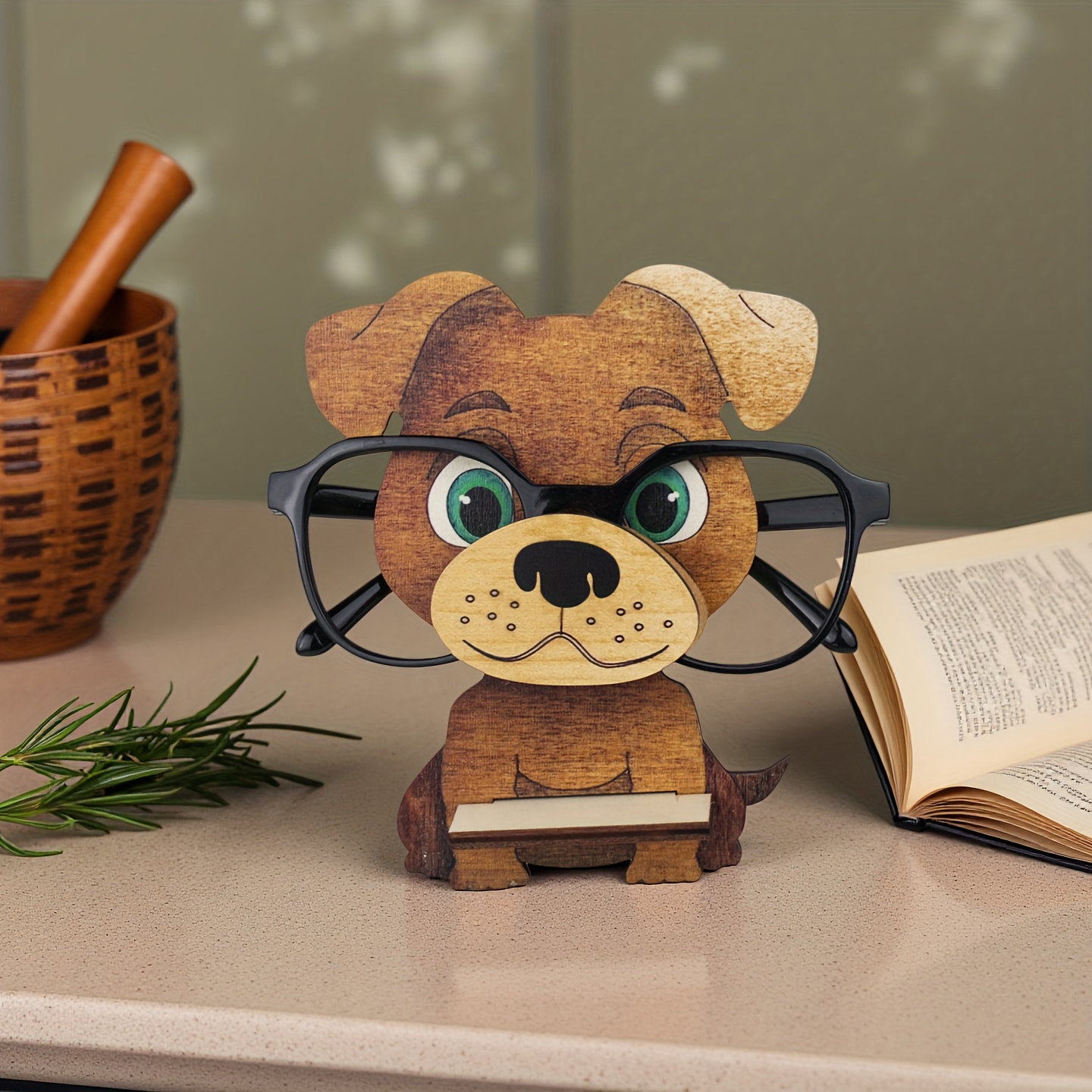 cute puppy glasses holder no assembly needed sturdy wooden dog with   eyes desk decor for home office birthday gifts   pet lovers dog owners office decoration   design durable construction Product details 0