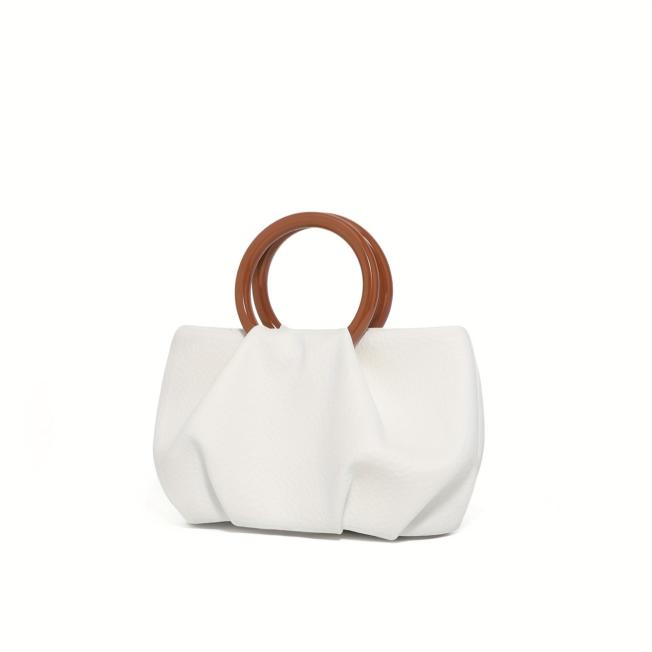 TEMU Sac à main en bois avec double poignée et design , sac nuage à texture de litchi pour femmes, mini sac à main de cloche