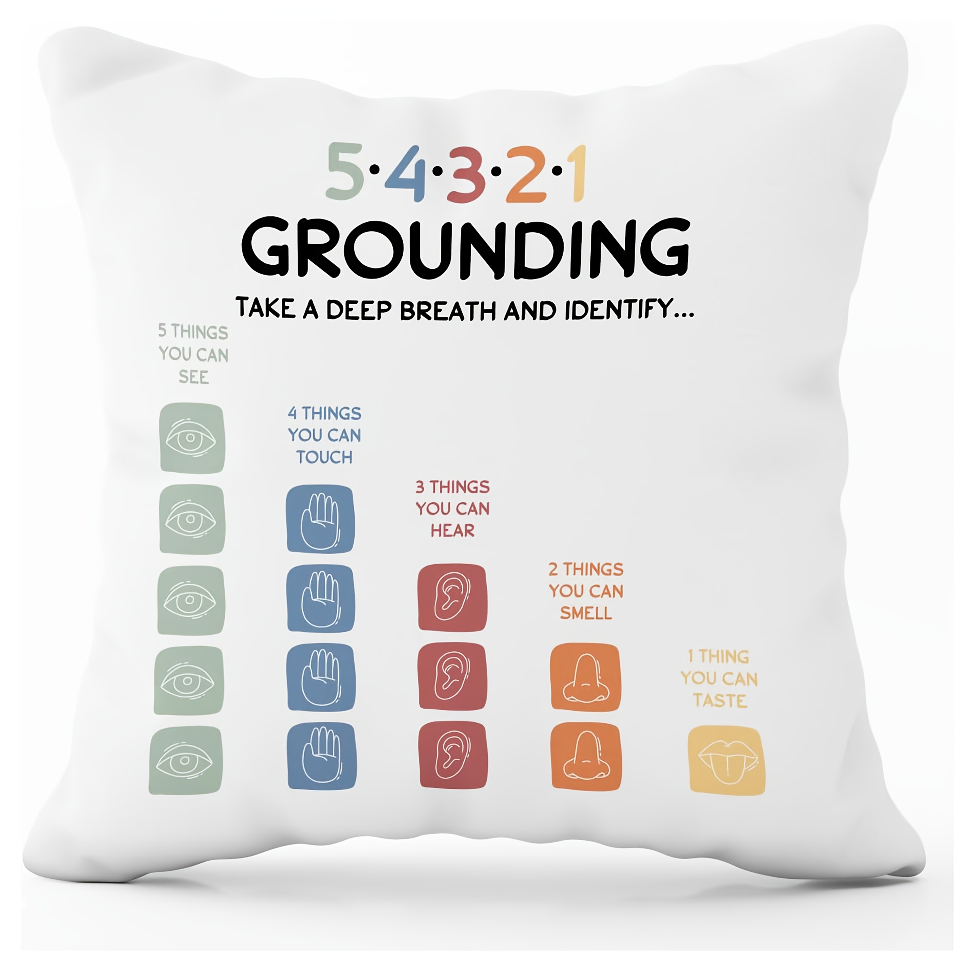 1pc Grounding Technique Pillowcase - Anxiety *, Single-Sided Print, 16x16, 18x18, 50.8x50.8 cm, Zipper Closure, Machine Washable Polyester, Ideal for Psychologists and Counselors, Counseling Equipment | * | Woven Texture, Anxiety Pillow