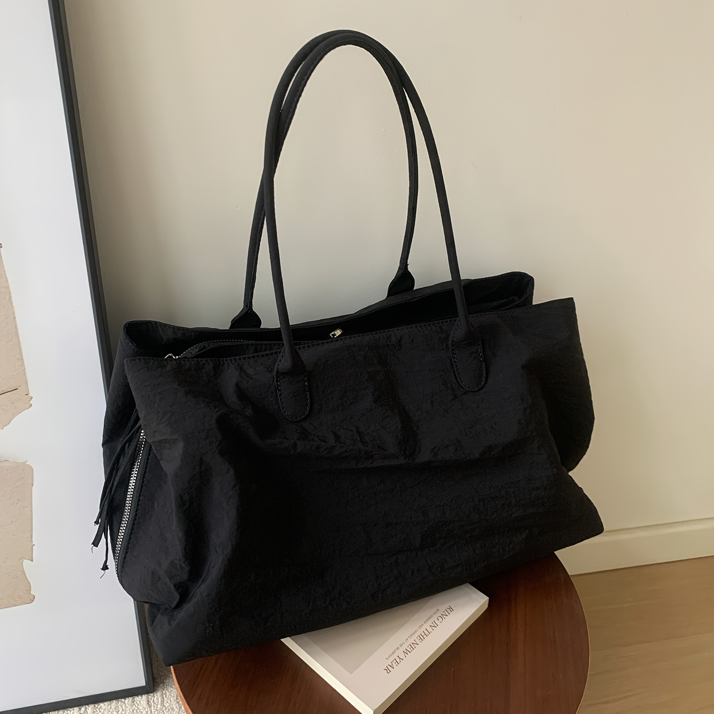 TEMU Women's Tote Bag, Black, Minimalist, Large Capacity, Multi-compartment, Laptop Bag, Fitness Bag, Handbag, Shoulder Bag For Commuting