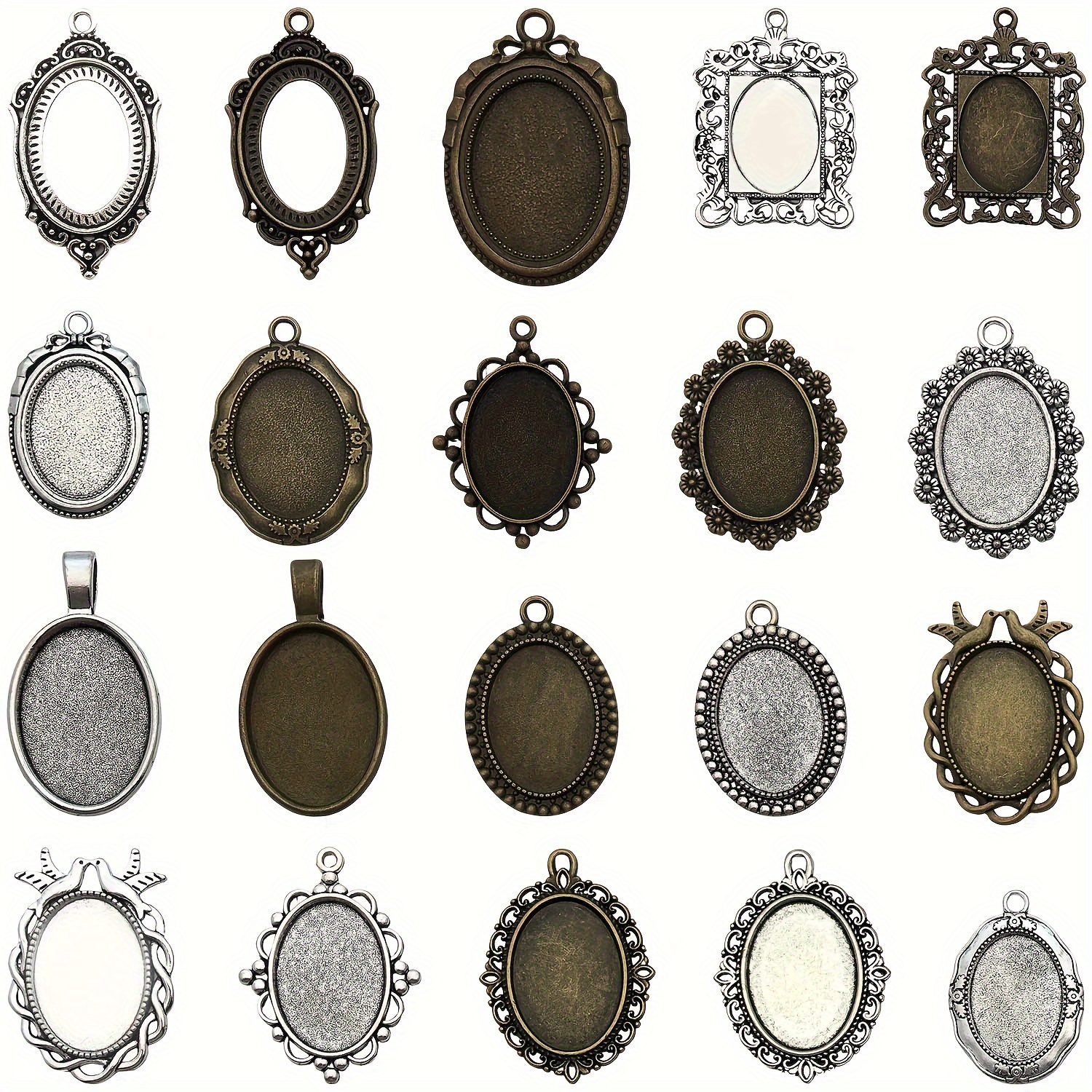 

20pcs Retro Alloy Oval Charms, Blank Frame Pendants For Showing Picture, Perfect For Necklace Keychain Jewelry Making