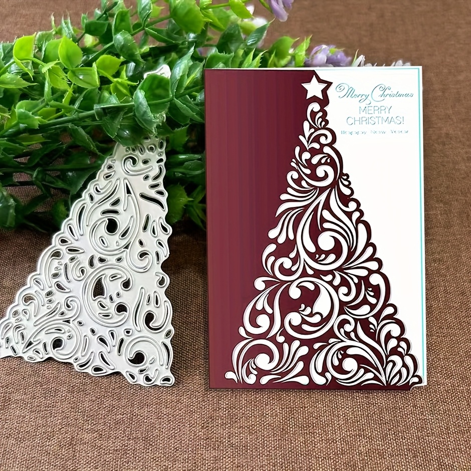 Image of 1pc Christmas Tree Greeting Card Metal Cutting Dies, Scrapbooking Embossing Stencil, Handmade Greeting Card Making Metal Die Cuts, Gift Card Making Tools
