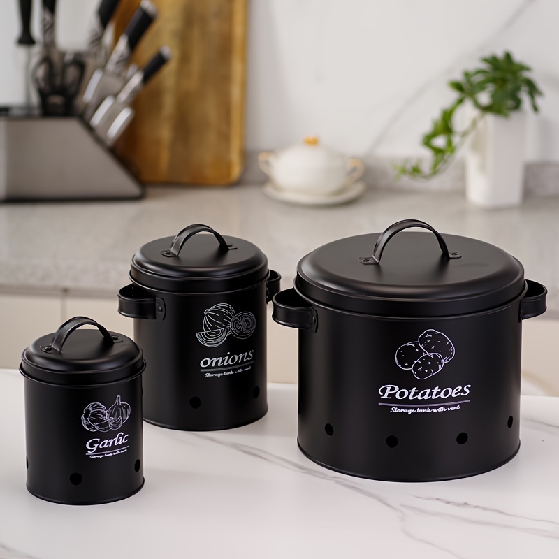 Image of A Set Of 3 Storage Bins. Collect Fruits And Vegetables. Breathable Preservation, Multi-functional Storage Bins Dustproof And Waterproof Potato Onion Garlic Bread Box Storage.