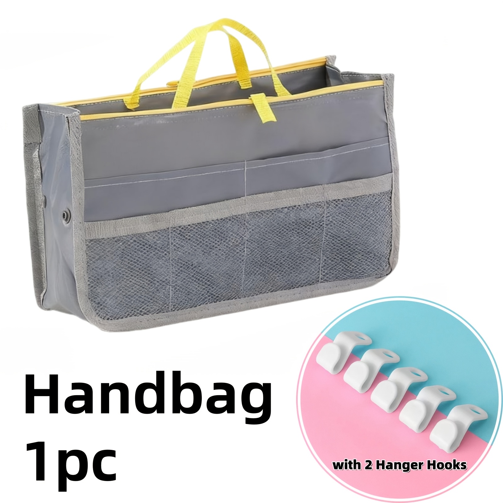 TEMU Handbag Organizer Bag, Multifunctional Double-zipper Bag [3pcs Set - Hanger Hooks X 2pcs And Organizer Bag X 1pc], Travel Convenient Large