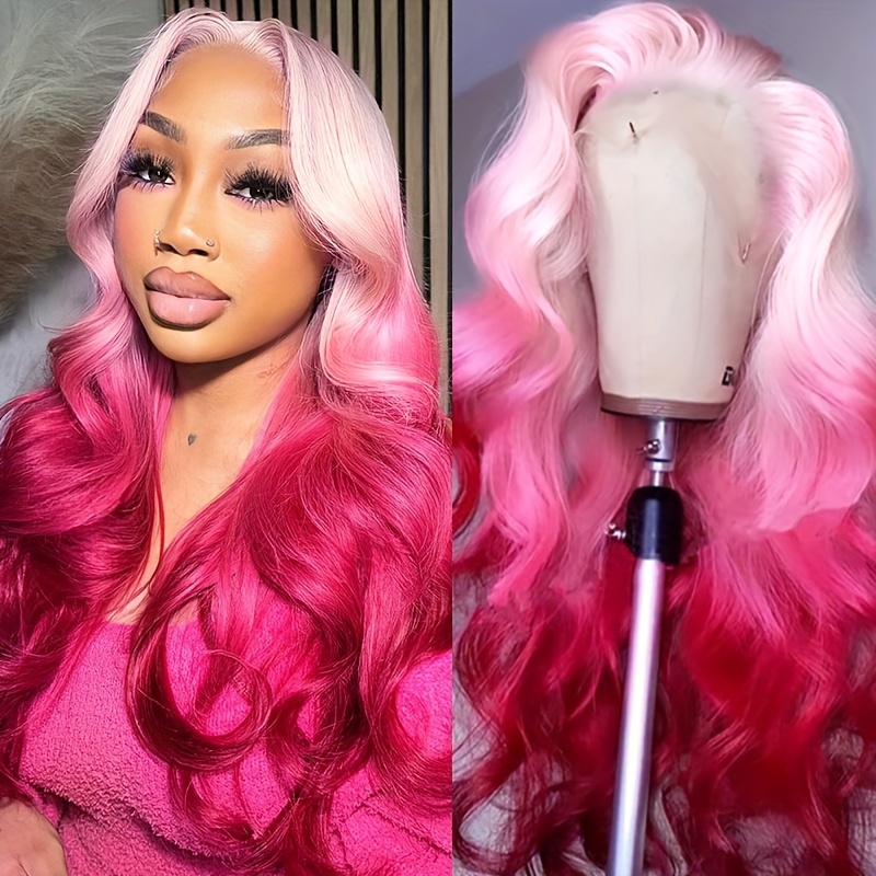 13x4 ombre pink body wave lace front wigs a - Temu display picture 1