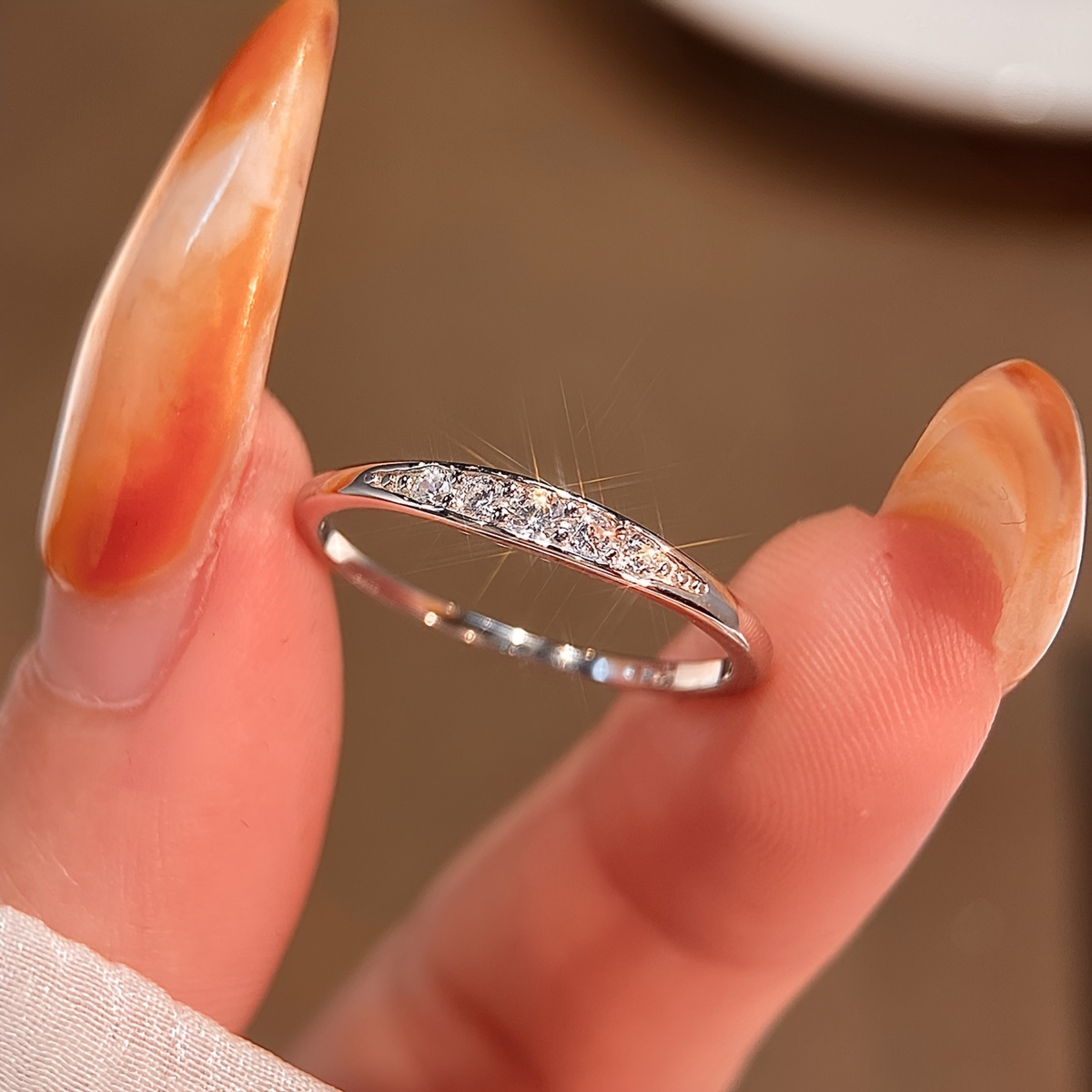 TEMU 1pc S925 Sterling Silvery Moissanite Engagement Wedding Ring Simple Plain Ring Design 's Fashion Gift Wedding Anniversary Valentine's Day