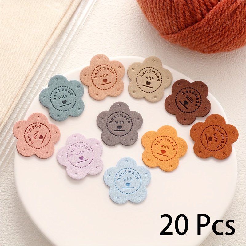 20pcs Flower Labels Hand Handmade Tags For Hat Knitted Handmade Clothes Label Bags Baskets