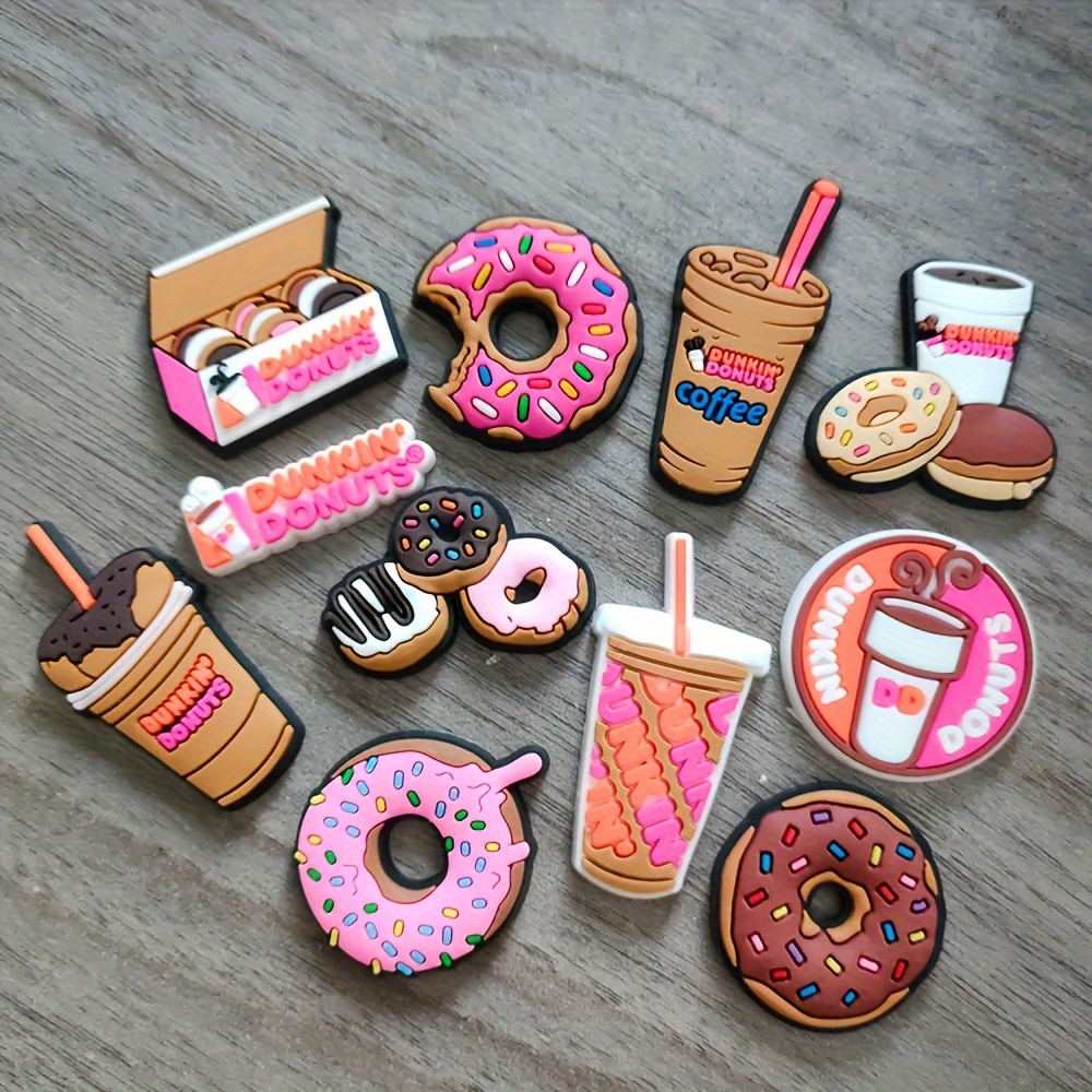 

10pcs Vibrant Cartoon Food Donut Shoe Charms - Pvc Sandal Buckles For Fun Footwear Decoration, Perfect Gift Set For